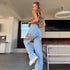 High Waist Slim Straight Pants Ripped Casual Jeans - ROUTINE FASHION